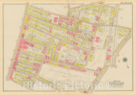 Historic Map : Atlas City of Boston, Dorchester, Dorchester 1918 Plate 013 , Vintage Wall Art
