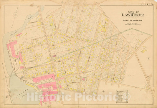 Historic Map : Atlas City of Lawrence and the Towns of Methuen, Andover and North Andover 1896 Plate 020 , Vintage Wall Art