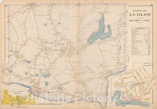 Historic Map : Atlas of Hampden County, Massachusetts, Ludlow 1894 , Vintage Wall Art