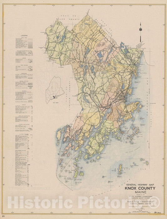 Historic Map : Maine General Highway County Maps, Knox 1938 Plate 021 , Vintage Wall Art