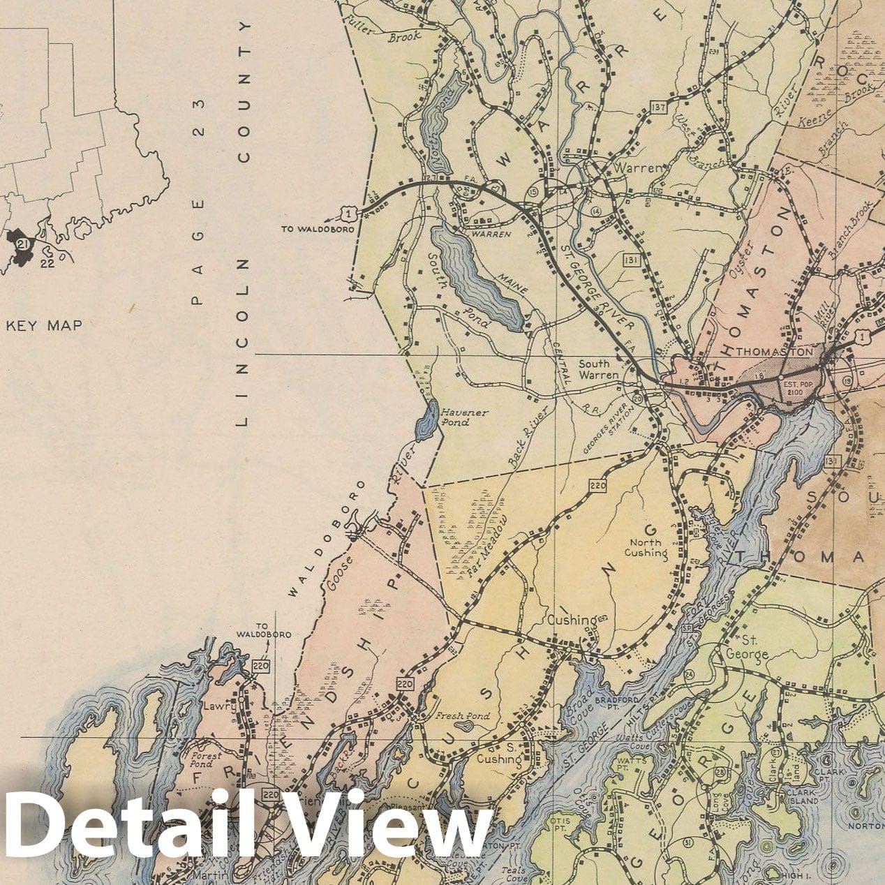 Historic Map : Maine General Highway County Maps, Knox 1938 Plate 021 , Vintage Wall Art