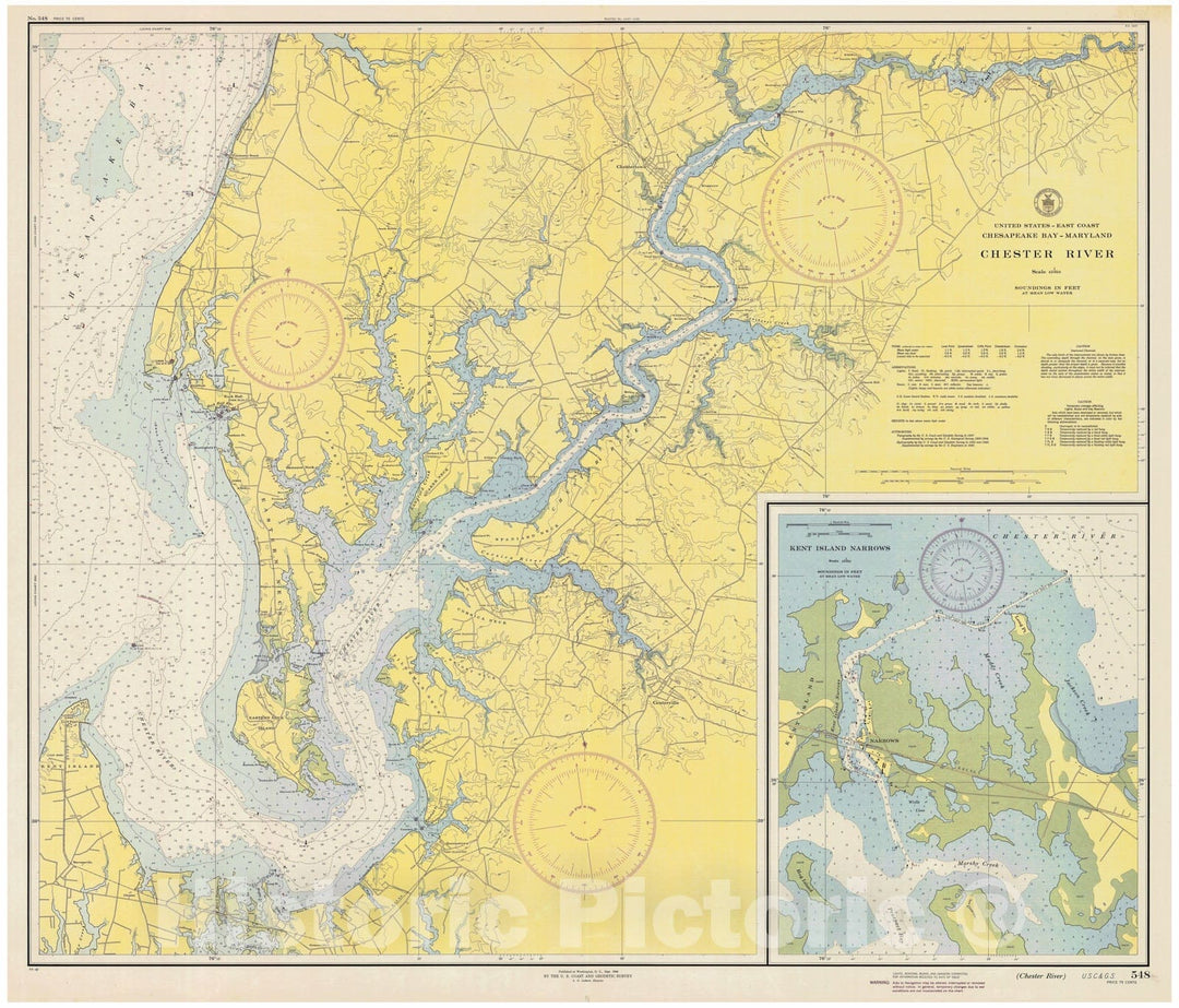Historic Map : Coastal Charts - Chesapeake Bay MD: Chester River 1948 , Vintage Wall Art