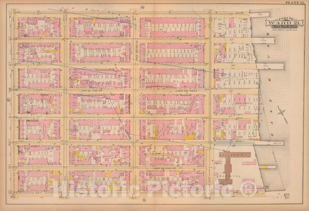 Historic Map : Atlas City of New York, Vol. 3; 16, Manhattan 1883 Plate 013 , Vintage Wall Art