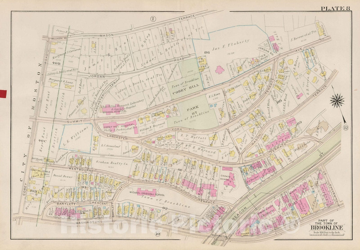 Historic Map : Atlas Town of Brookline, Brookline 1927 Plate 008 , Vintage Wall Art