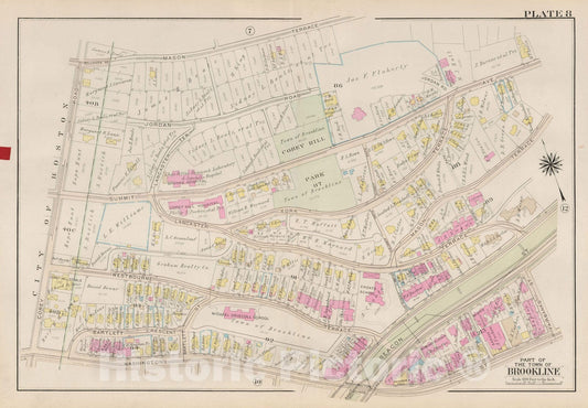Historic Map : Atlas Town of Brookline, Brookline 1927 Plate 008 , Vintage Wall Art