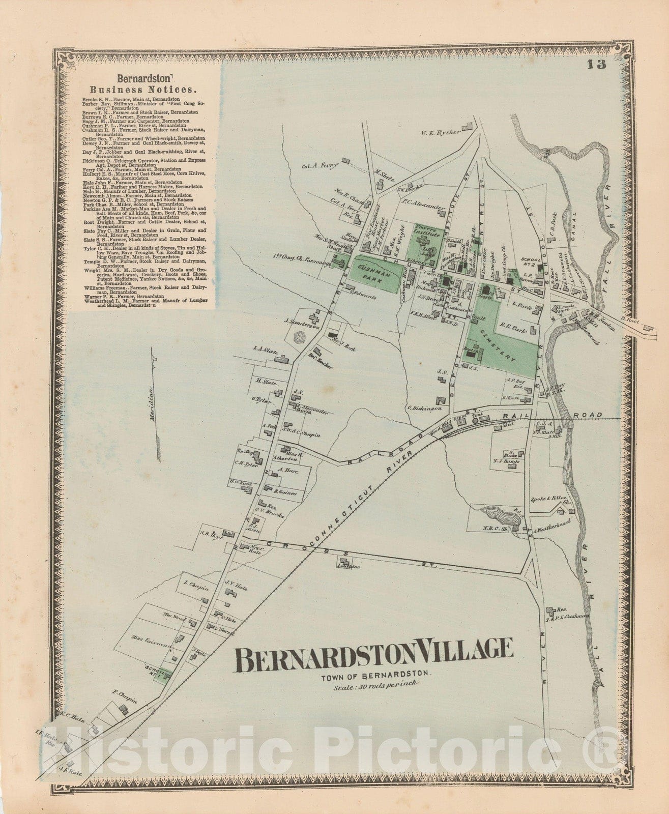 Historic Map : Atlas of Franklin Co. Massachusetts, Bernardston 1871 , Vintage Wall Art