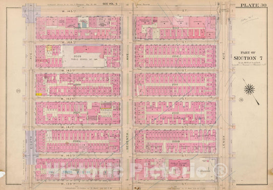 Historic Map : Atlas City of New York, Borough of Manhattan, Volume 4, 110th St to 145th St, Manhattan 1914 Plate 030 , Vintage Wall Art