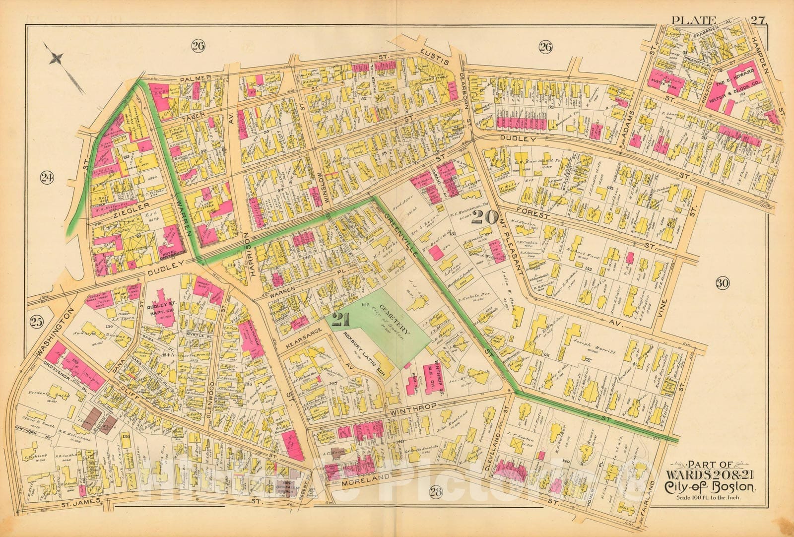 Historic Map : Atlas City of Boston, City Proper and Roxbury, Boston & Roxbury 1890 Plate 027 , Vintage Wall Art