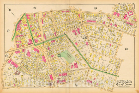 Historic Map : Atlas City of Boston, City Proper and Roxbury, Boston & Roxbury 1890 Plate 027 , Vintage Wall Art