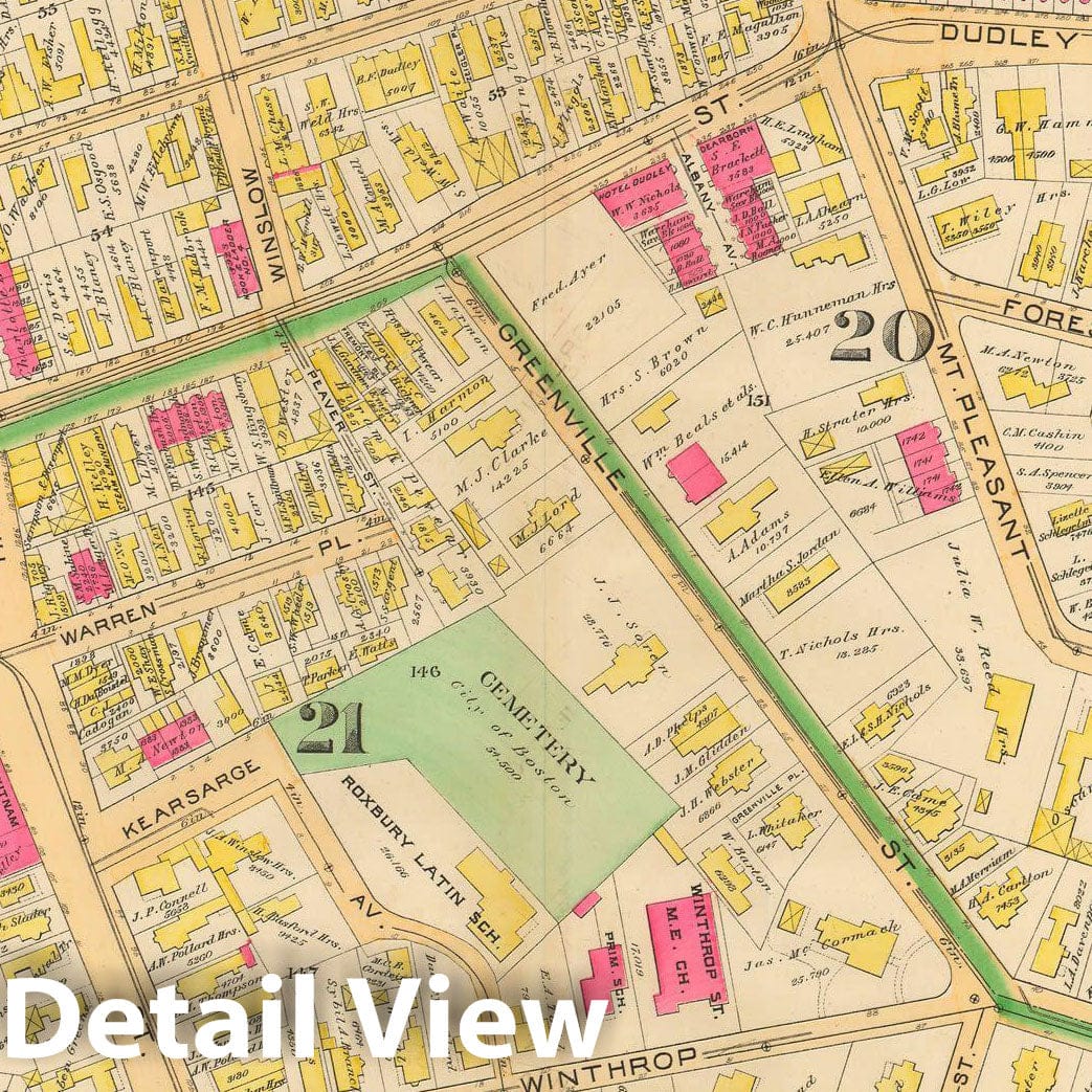 Historic Map : Atlas City of Boston, City Proper and Roxbury, Boston & Roxbury 1890 Plate 027 , Vintage Wall Art