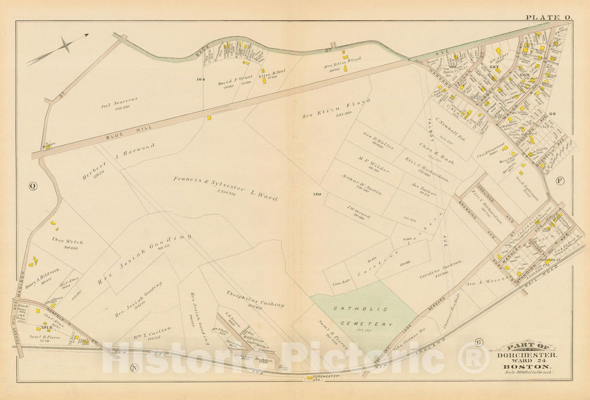 Historic Map : Atlas of Dorchester, Dorchester 1884 Plate O , Vintage Wall Art
