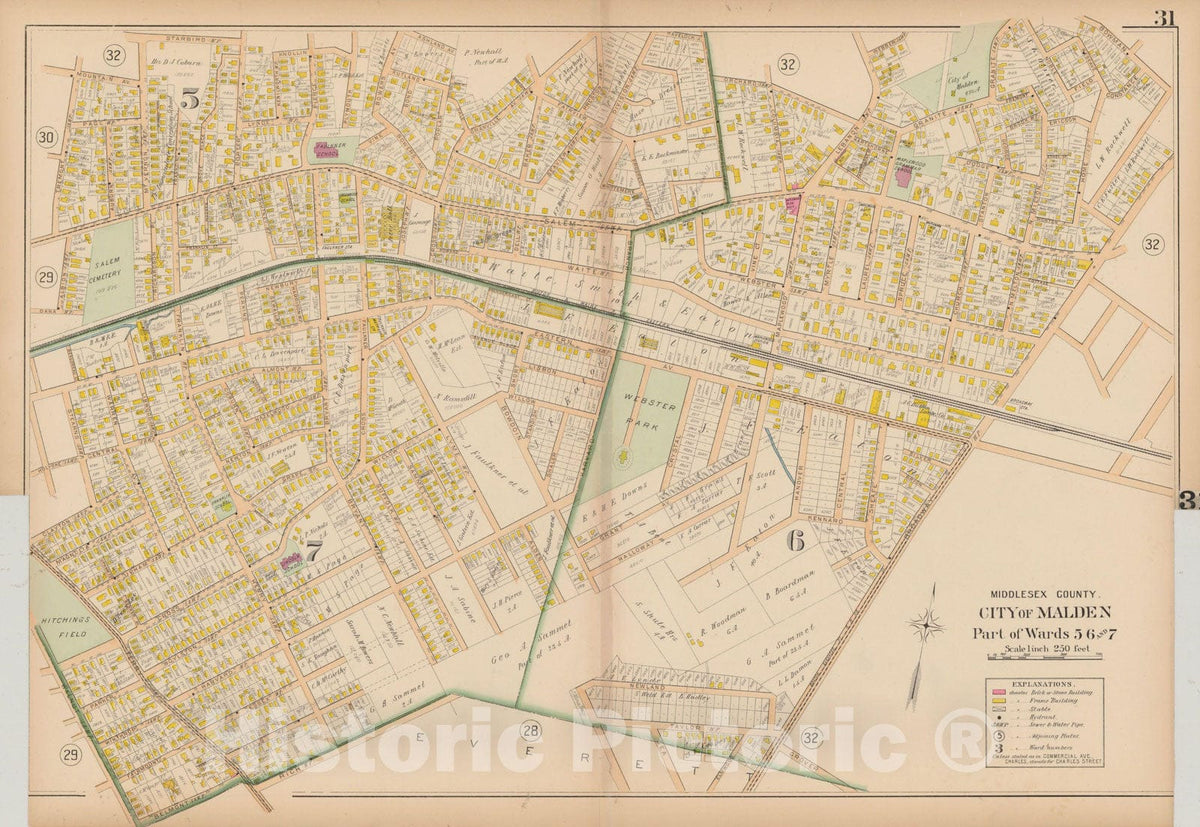 Historic Map : Atlas of Middlesex County, MA Vol. 1, Malden 1900 Plate 031 , Vintage Wall Art