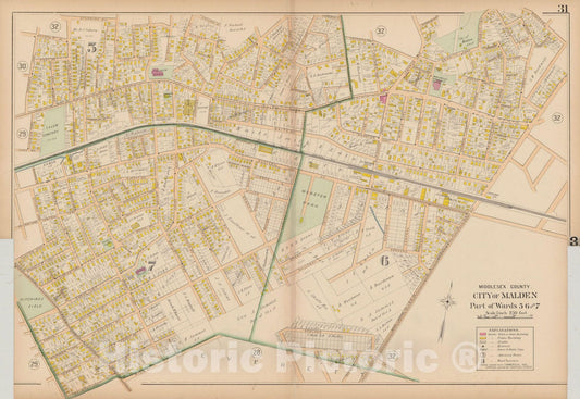 Historic Map : Atlas of Middlesex County, MA Vol. 1, Malden 1900 Plate 031 , Vintage Wall Art