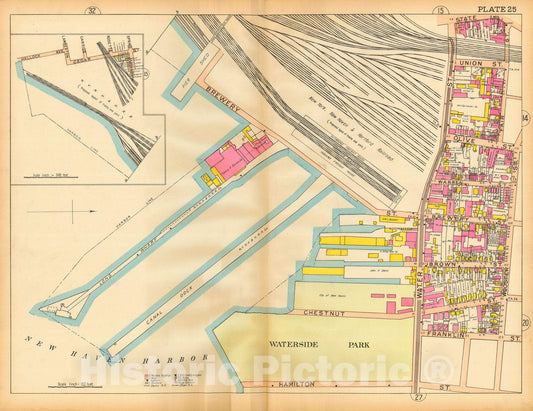 Historic Map : Atlas of New Haven Connecticut, New Haven 1911 Plate 025 , Vintage Wall Art