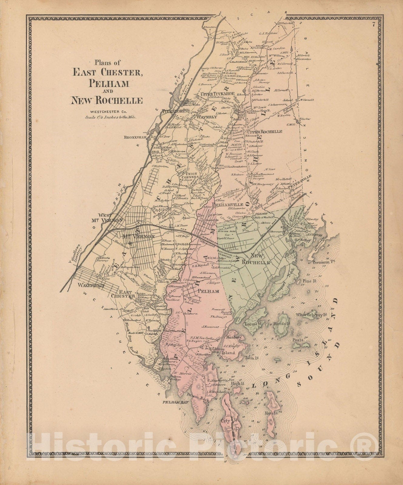 Historic Map : Westchester County, Eastchester & New Rochelle & Pelham  , Vintage Wall Art