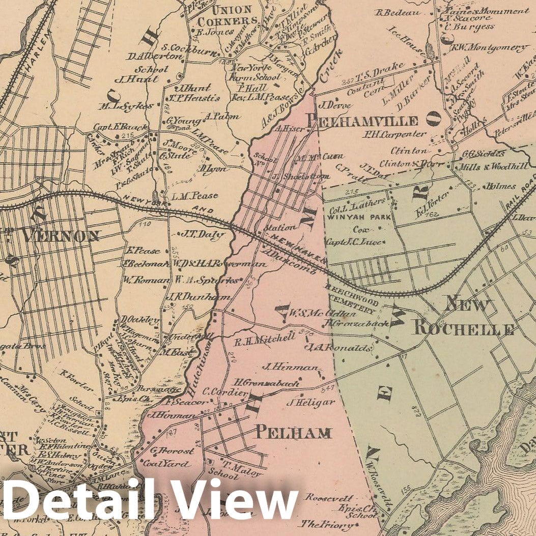 Historic Map : Westchester County, Eastchester & New Rochelle & Pelham  , Vintage Wall Art
