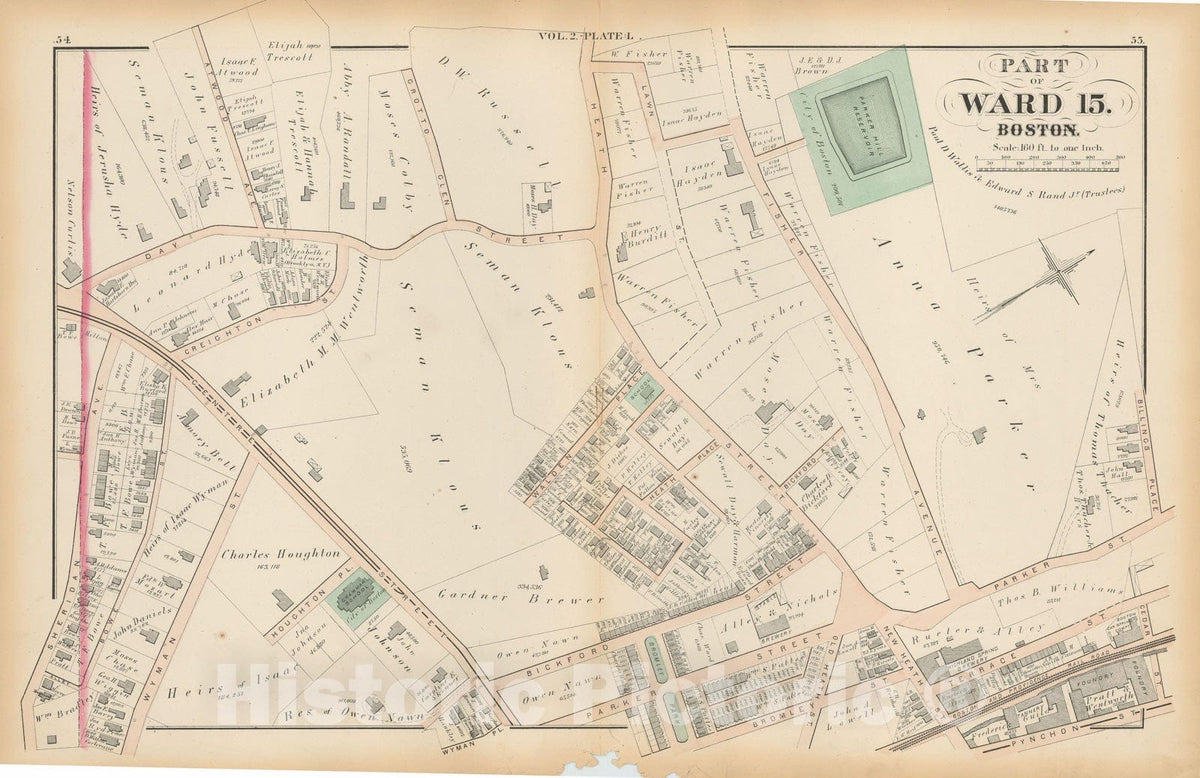 Historic Map : Atlas of County of Suffolk, MA Vol. 2nd, Boston 1873 Plate L , Vintage Wall Art