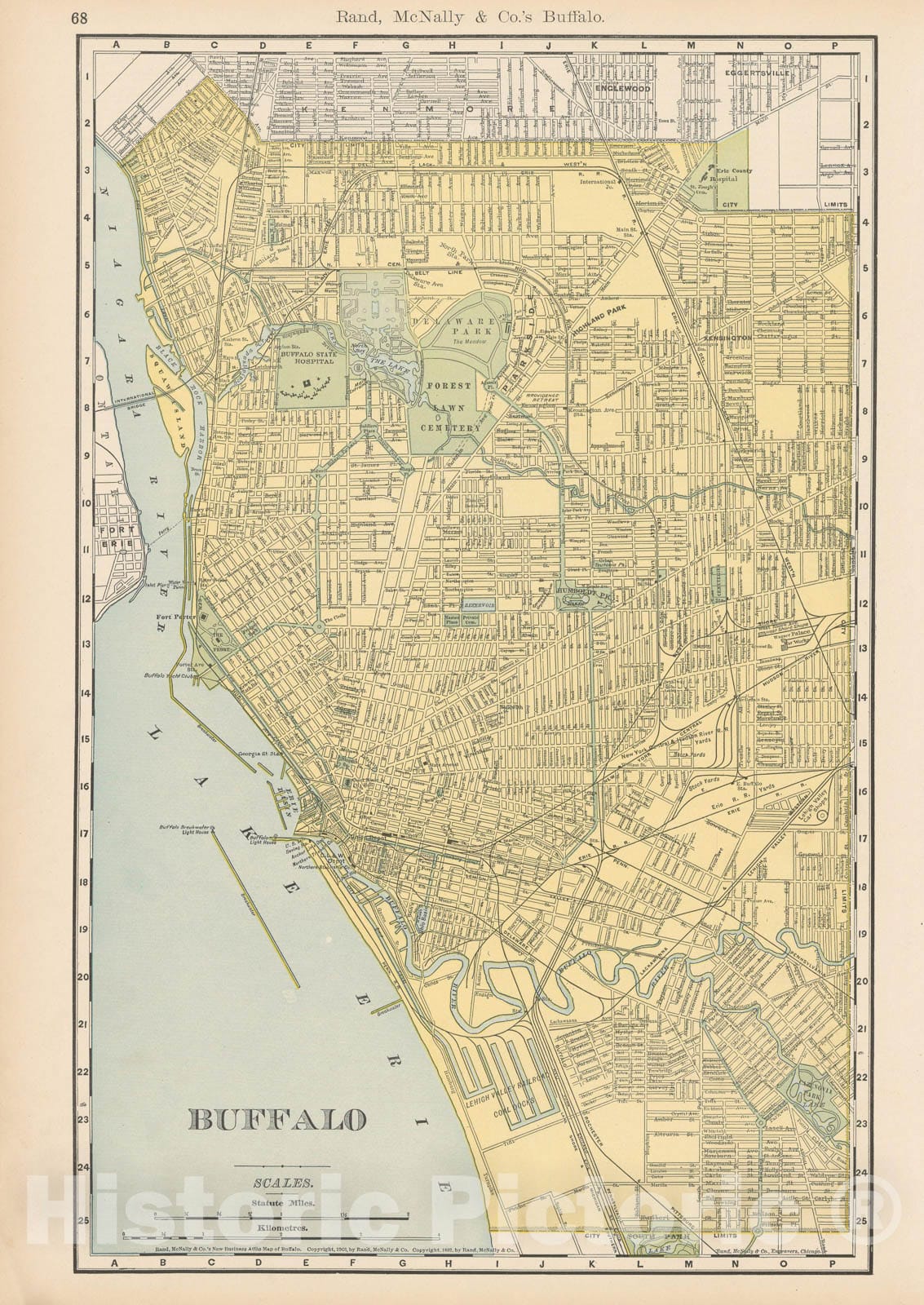 Historic Map : Buffalo 1903 , Rand McNally Business Atlas , Vintage Wall Art
