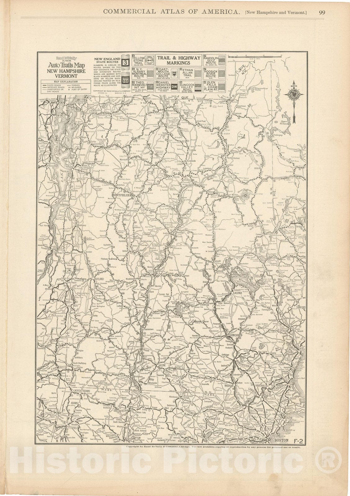 Historic Map : New Hampshire & Vermont 1925 , Vintage Wall Art