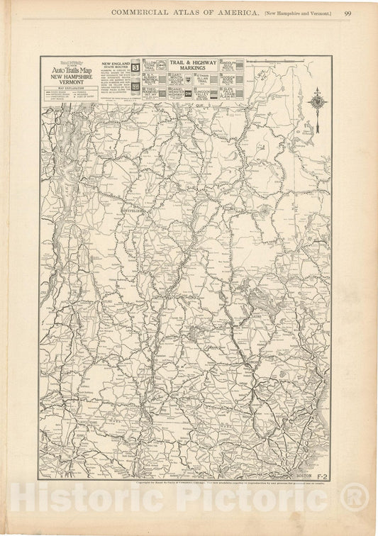 Historic Map : New Hampshire & Vermont 1925 , Vintage Wall Art