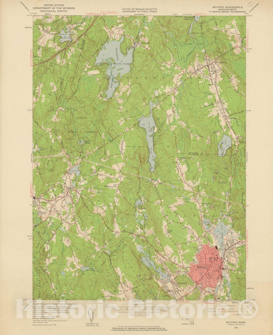 Historic Map : USGS 7.5 Minute Sheets and Quadrangles, Hopkinton & Milford & Upton 1953 Topographic Map , Vintage Wall Art