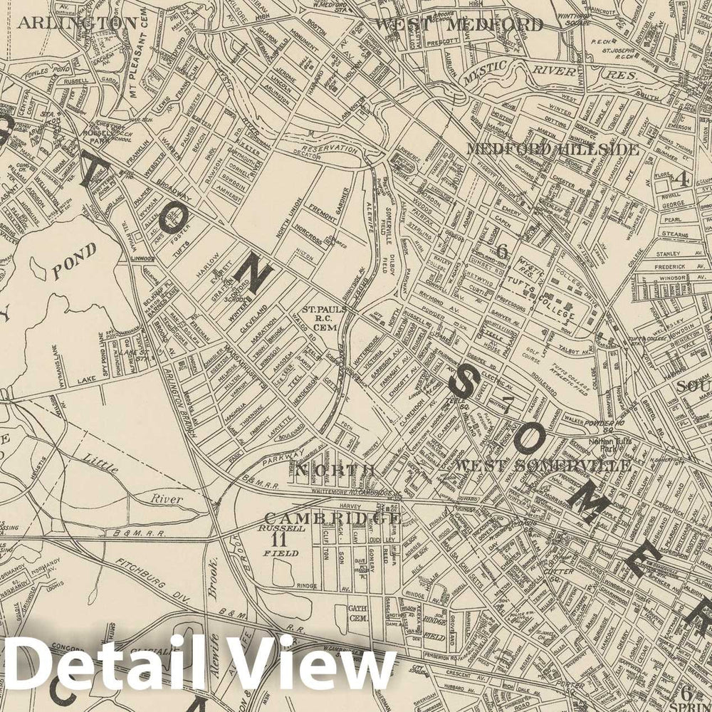 Historic Map : Map of Boston & Suburbs - NW Quad - 1900 , Northeast U.S. State & City Maps , v2, Vintage Wall Art
