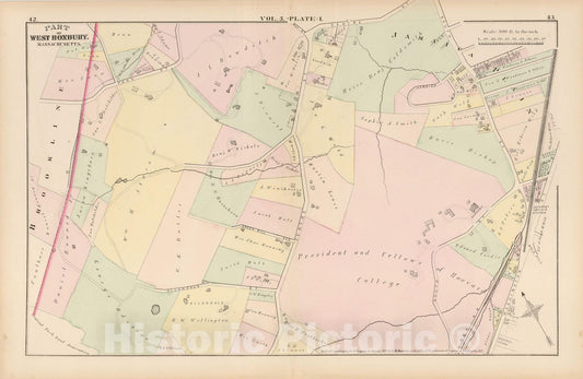 Historic Map : Atlas of County of Suffolk, MA, Vol. 5th, West Roxbury 1874 Plate L , v2, Vintage Wall Art