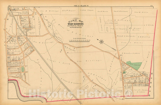 Historic Map : Atlas of County of Suffolk, MA, Vol. 5th, West Roxbury 1874 Plate N , Vintage Wall Art