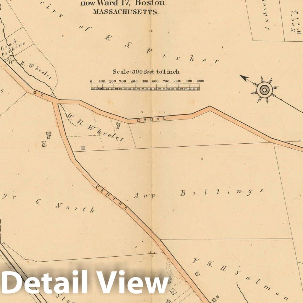Historic Map : Atlas of County of Suffolk, MA, Vol. 5th, West Roxbury 1874 Plate N , Vintage Wall Art
