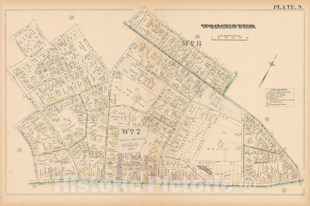 Historic Map : Atlas City of Worcester, MA, Worcester 1886 Plate 009 , Vintage Wall Art