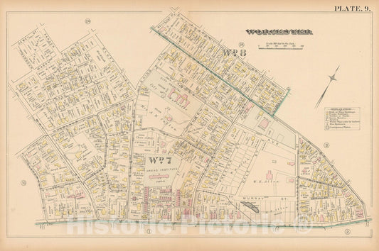 Historic Map : Atlas City of Worcester, MA, Worcester 1886 Plate 009 , Vintage Wall Art