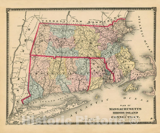 Historic Map : Atlas of Worcester County, Massachsuetts, Massachusetts 1870 , Vintage Wall Art