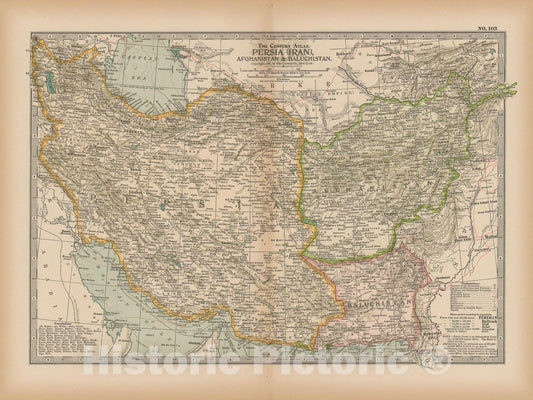 Historic Map : Afghanistan & Iran & Baluchistan 1897 , The Century Atlas World , Vintage Wall Art