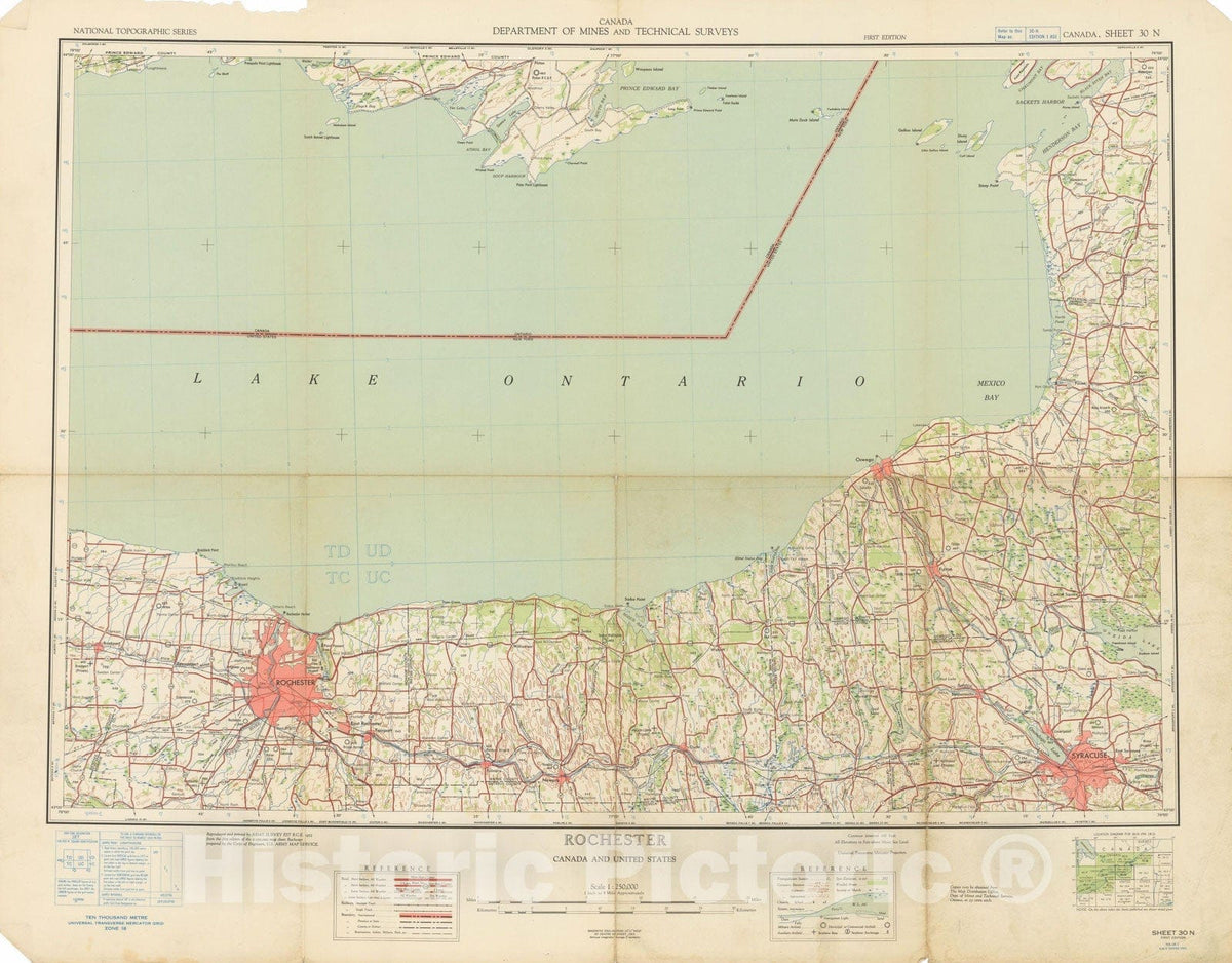Historic Map : Rochester & Syracuse 1953 Topographic Map , Vintage Wall Art
