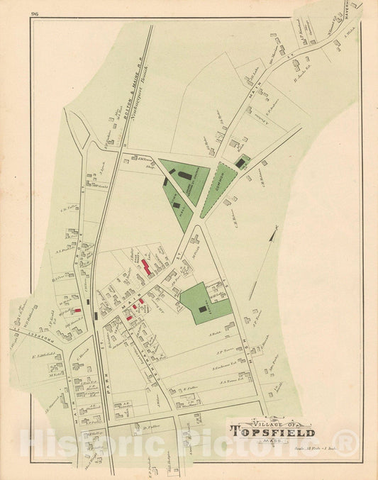 Historic Map : Atlas of Essex County, Topsfield 1884 , v2, Vintage Wall Art