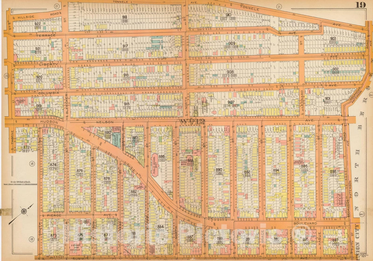 Historic Map : Plat Book of Jersey City, 1928 Plate 019 , Vintage Wall Art