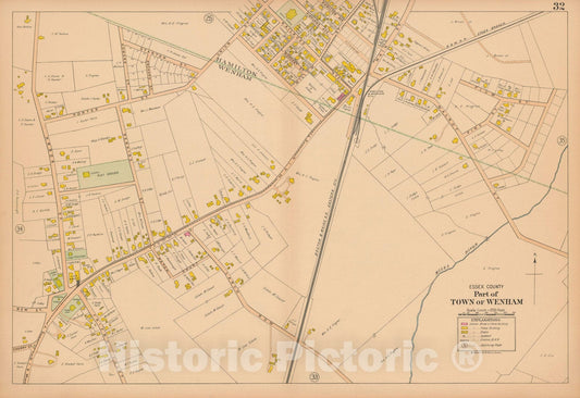 Historic Map : Atlas Towns of Topsfield, Ipswich, Essex, Hamilton and Wenham, Essex County, MA, Wenham 1910 Plate 032 , Vintage Wall Art