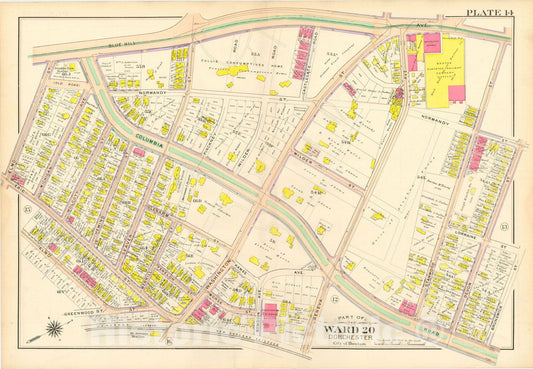 Historic Map : Atlas City of Boston, Vol. 5, Dorchester, 4th Ed., Dorchester 1904 Plate 014 , Vintage Wall Art