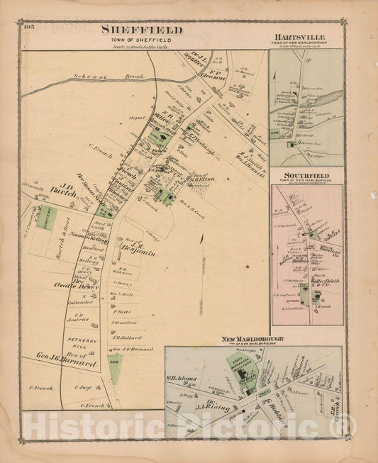 Historic Map : County Atlas of Berkshire County, New Marlborough & Sheffield 1876 , Vintage Wall Art