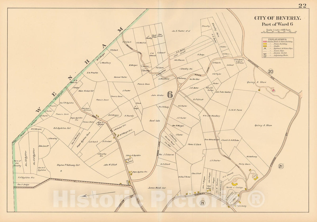 Historic Map : Beverly 1907 Plate 022 , Atlas City of Beverly , Vintage Wall Art