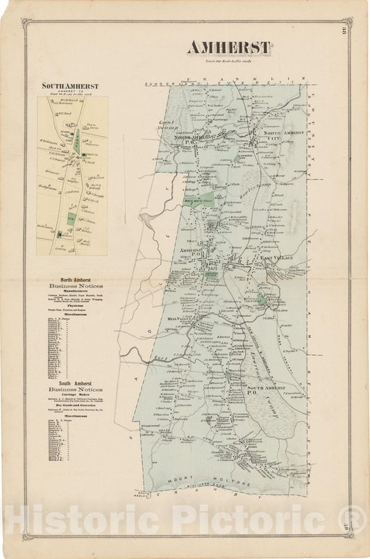 Historic Map : Atlas of Hampshire County Massachusetts, Amherst 1873 , v2, Vintage Wall Art