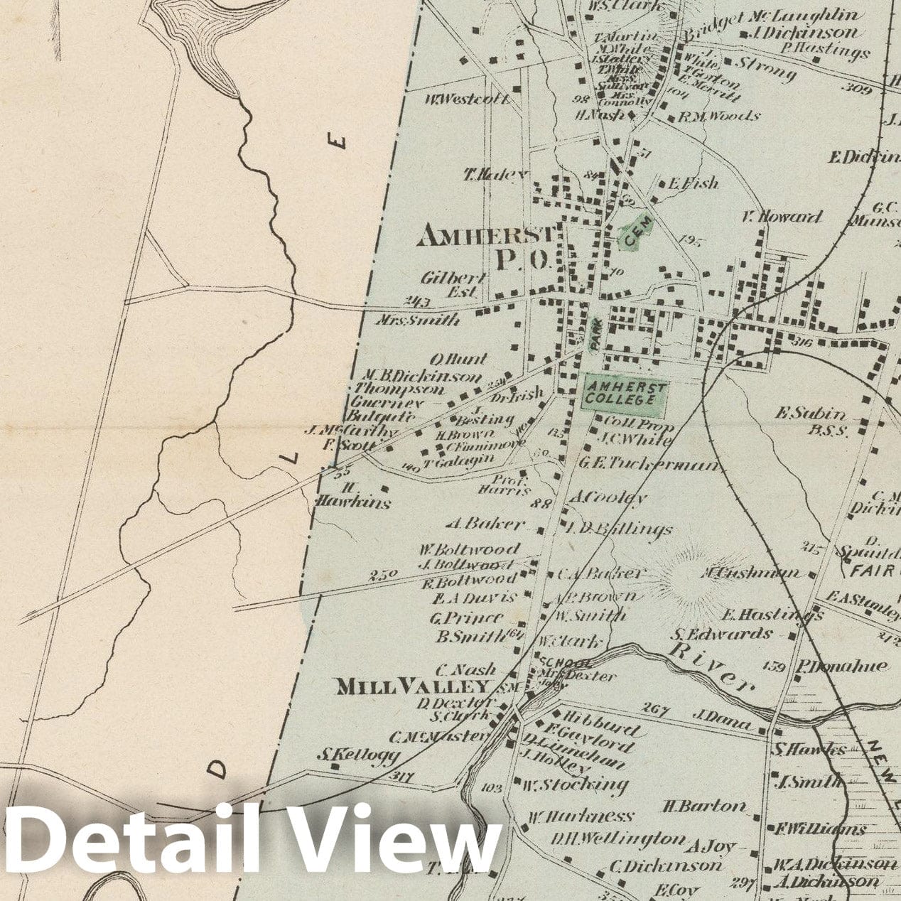 Historic Map : Atlas of Hampshire County Massachusetts, Amherst 1873 , v2, Vintage Wall Art