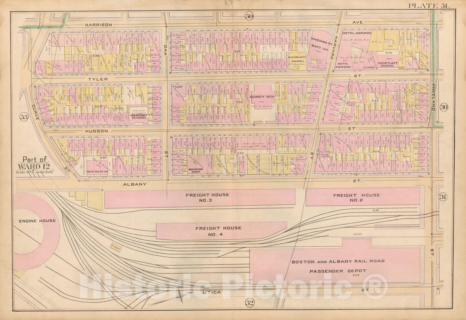 Historic Map : Atlas City of Boston, City Proper, Vol. 2, Boston 1888 Plate 051 , Vintage Wall Art
