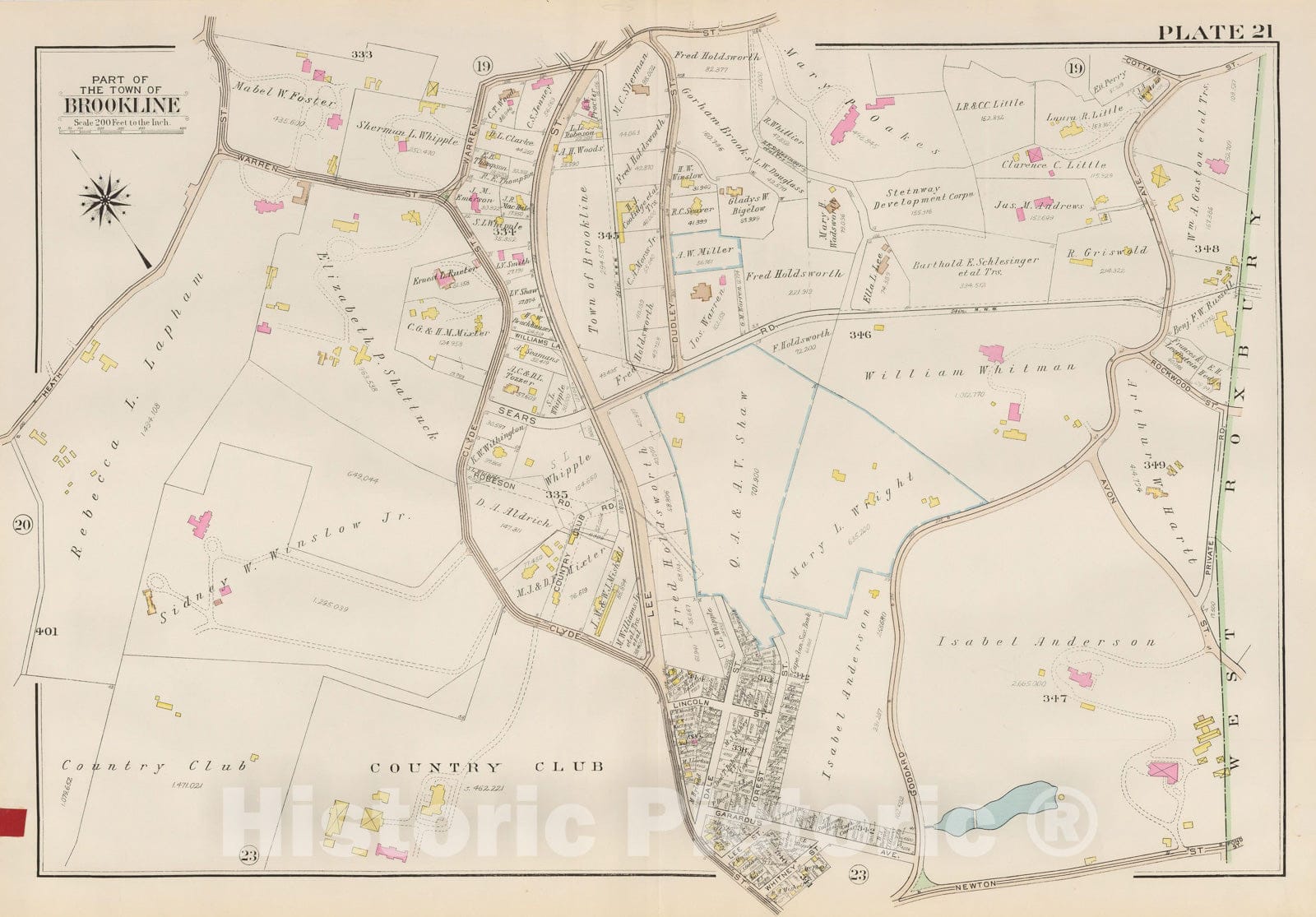 Historic Map : Atlas Town of Brookline, Brookline 1927 Plate 021 , Vintage Wall Art