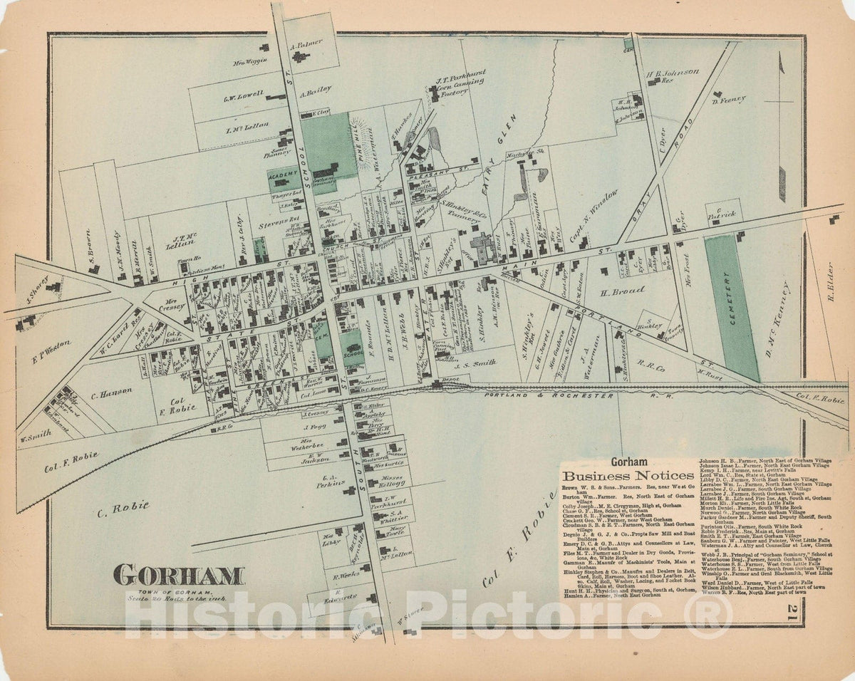 Historic Map : Atlas of Cumberland County Maine, Gorham 1871 , Vintage Wall Art