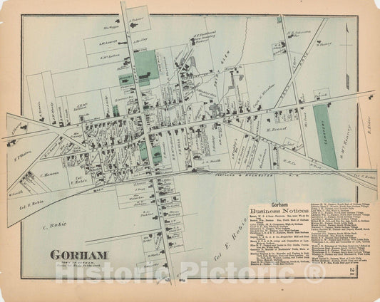 Historic Map : Atlas of Cumberland County Maine, Gorham 1871 , Vintage Wall Art