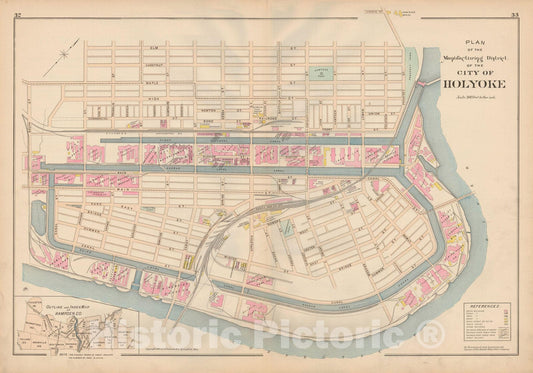Historic Map : Atlas of Hampden County, Massachusetts, Holyoke 1894 , v3, Vintage Wall Art