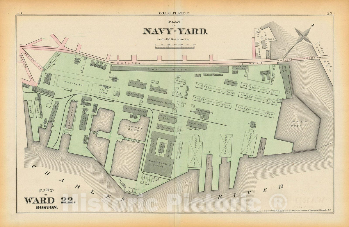Historic Map : Atlas County of Suffolk, Massachusetts Vol. 6, Charlestown 1875 Plate E , Vintage Wall Art