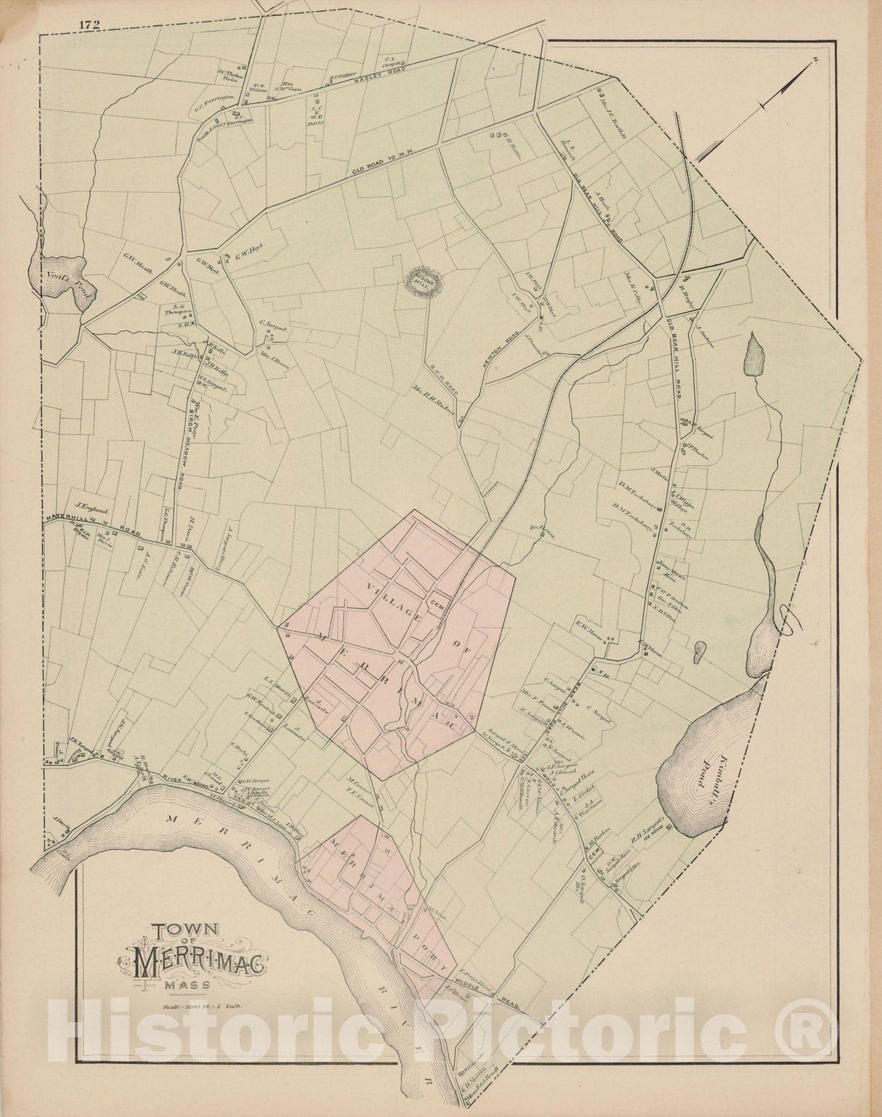 Historic Map : Atlas of Essex County, Merrimac 1884 , v2, Vintage Wall Art