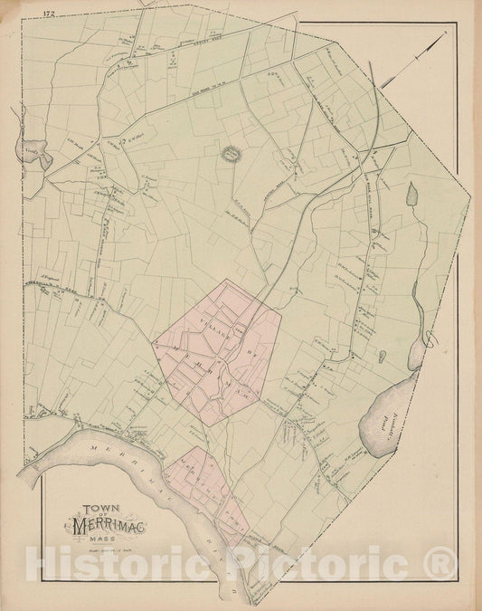 Historic Map : Atlas of Essex County, Merrimac 1884 , v2, Vintage Wall Art